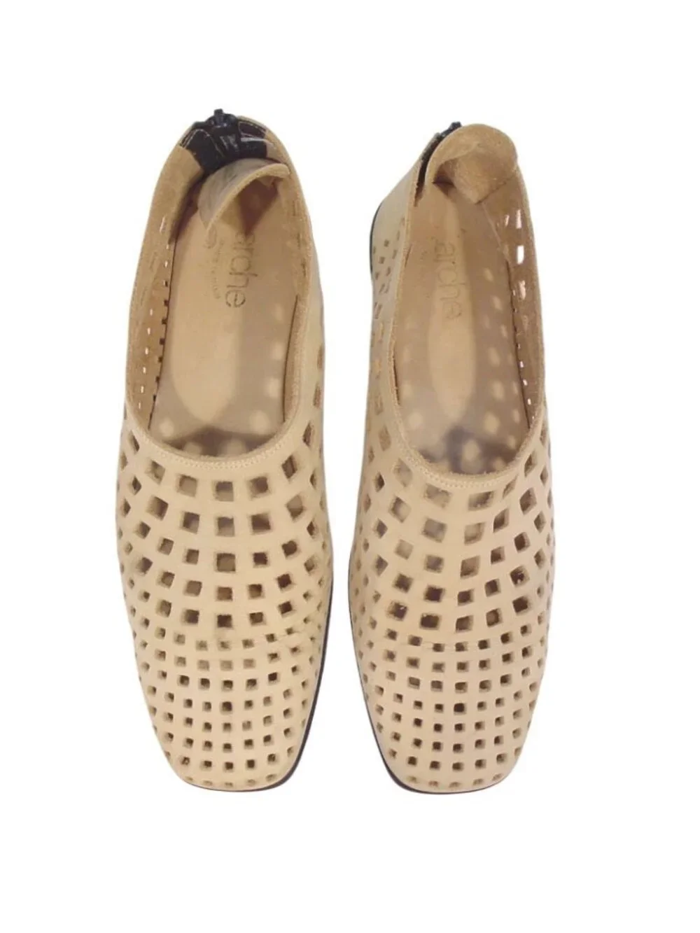 ARCHE $295 Vintage Nubuck Lattice Low Wedge Heel Zip Shoes 38/8 - Made in FRANCE - Picture 2 of 11